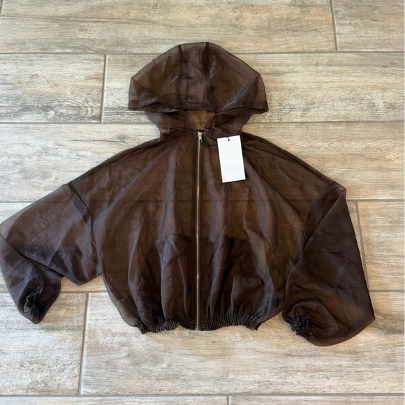 NWT Zara Chocolate Sheer Jacket - Picture 1 of 5